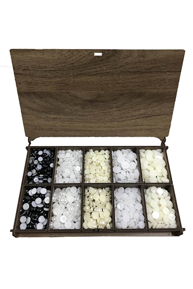 Half Pearl Embellishment Bead Set, 10 Varieties (10 x 25 Grams) (Wooden Boxed)