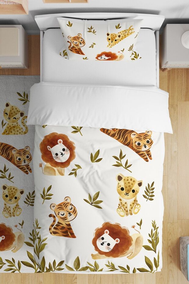 Lion Safari Patterned Single Baby Kids Bedding Set