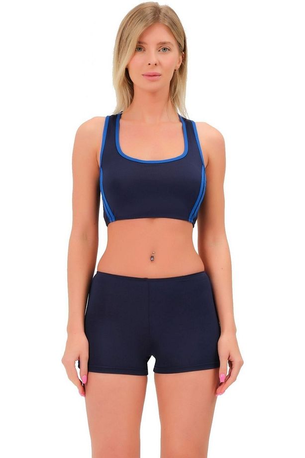 Şeritli Şortlu Yüzücü Bikini 5509 Lacivert - 3