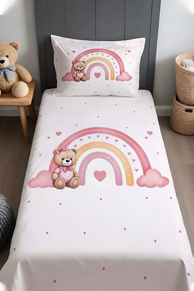 Rainbow Baby Teddy Bear Patterned Bedspread and Pillowcase