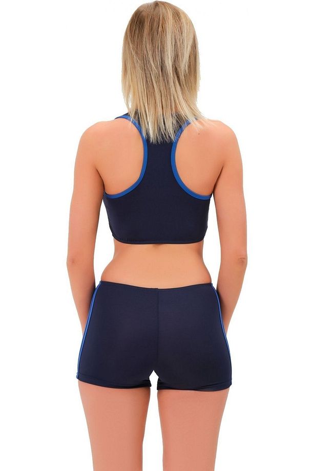 Şeritli Şortlu Yüzücü Bikini 5509 Lacivert - 7
