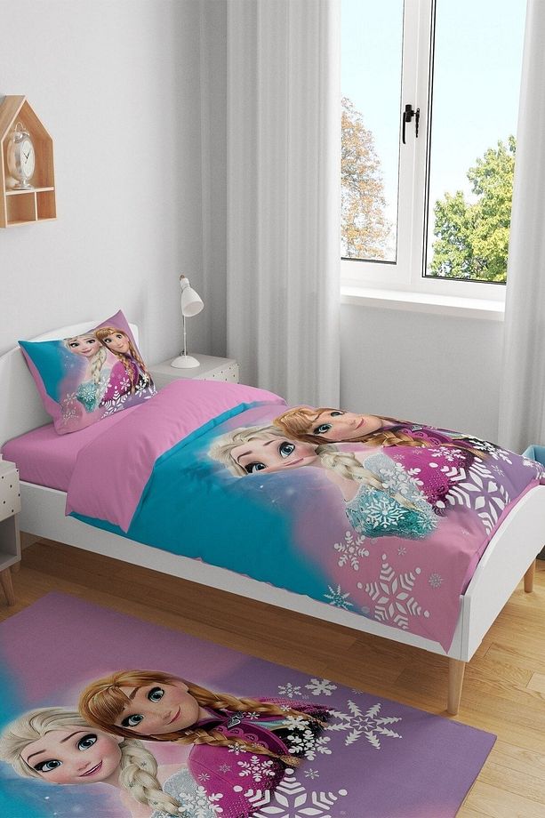 Pembe Mavi Elsa Desenli Tek Kişilik Bebek Çocuk Nevresim Takımı - 2
