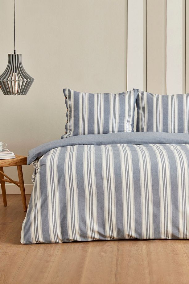Rosery Tek Kişilik İpliği Boyalı Nevresim Takımı Mavi - 3
