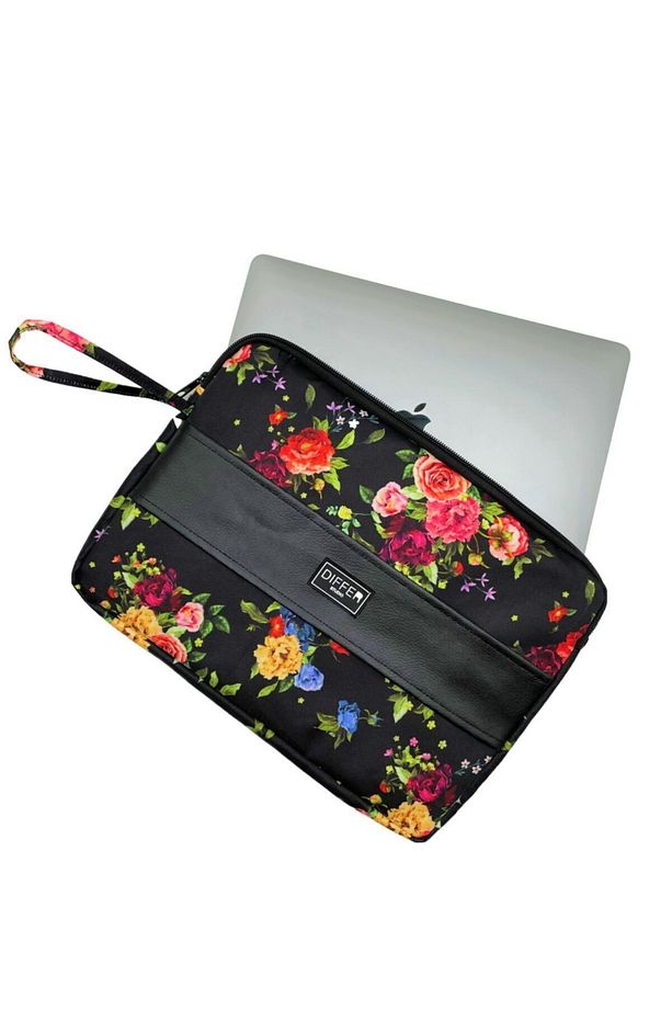 15.6'' Inç Çiçek Desenli Siyah Laptop/macbook/notebook/tablet/evrak Kılıfı/çantası - 2
