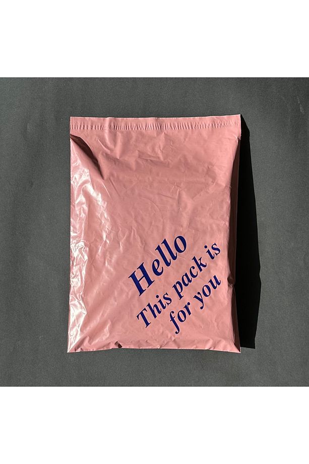 Cepsiz Renkli Kargo Poşeti - 25x30 Cm - Gül - 100 Adet - 'hello This Pack Is For You' Baskılı - 3