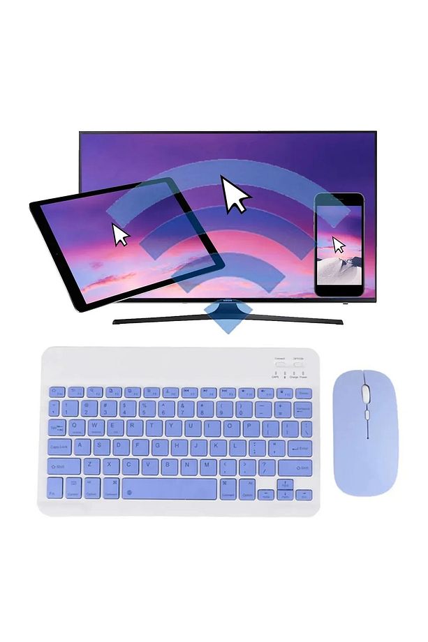 Tüm Cihazlara Uyumlu Akıllı Taşınabilir Şarj Edilebilir Kablosuz Bluetooth Klavye Ve Mause Seti - 1