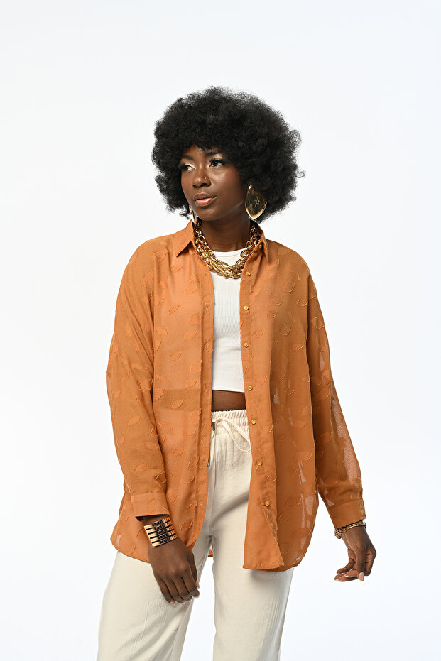 WOMEN'S OVERSIZE PATTERNED CHIFFON SLIM SHIRT