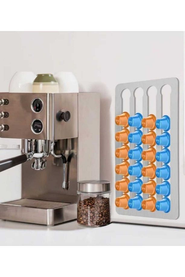Espresso Uyumlu Kahve Kapsül Standı- Krom Metal 3m Yapışkanlı Kahve Kapsül Tutucu 40 Kapsül - 2