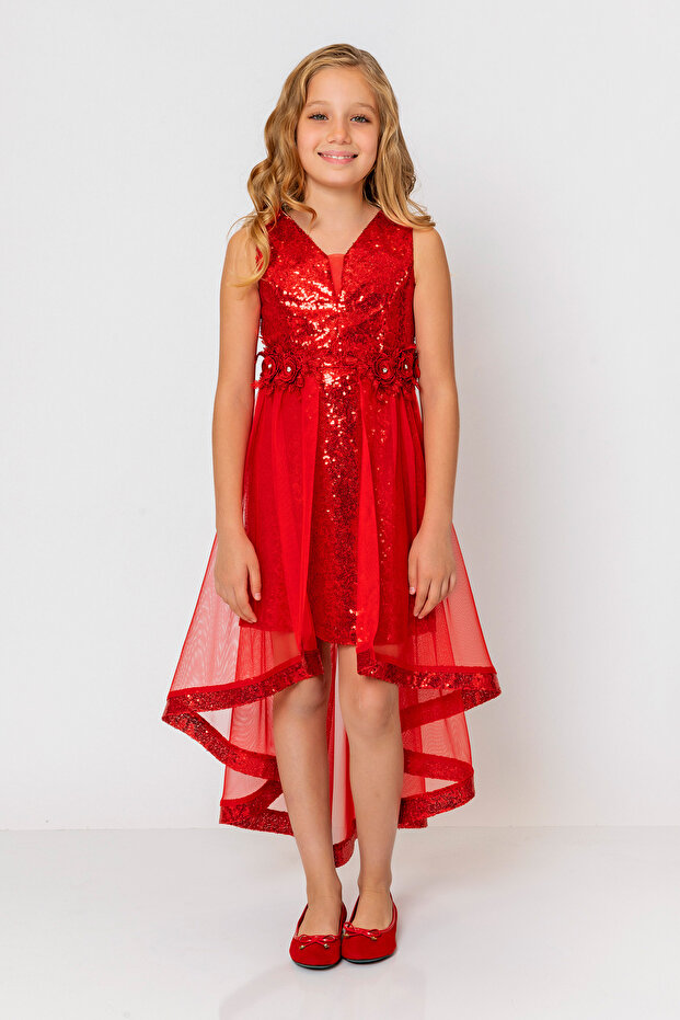 Girl's Sequined Sleeveless Zippered Evening Dress