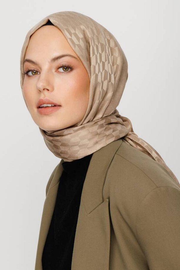Kum Beji Ipeksi Jakar Qoza Desen Şal %100 Konfor Ütü Istemeyen Kumaş - 3