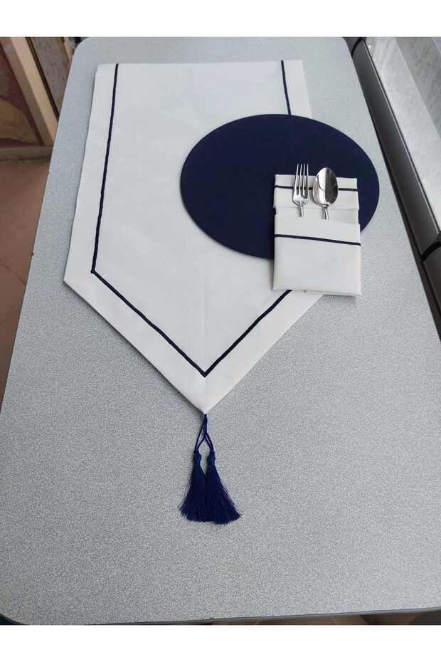 Lacivert Pikolu Supla Peçete Runner 12kişilik - 1