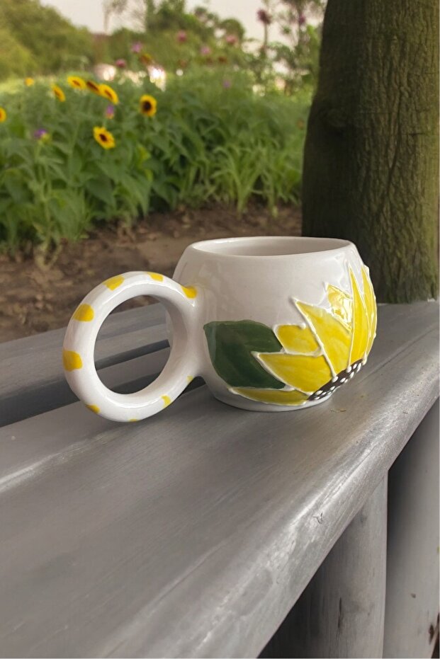 Bubble Sunflower Patterned Handmade Embossed Ceramic Mug - 2