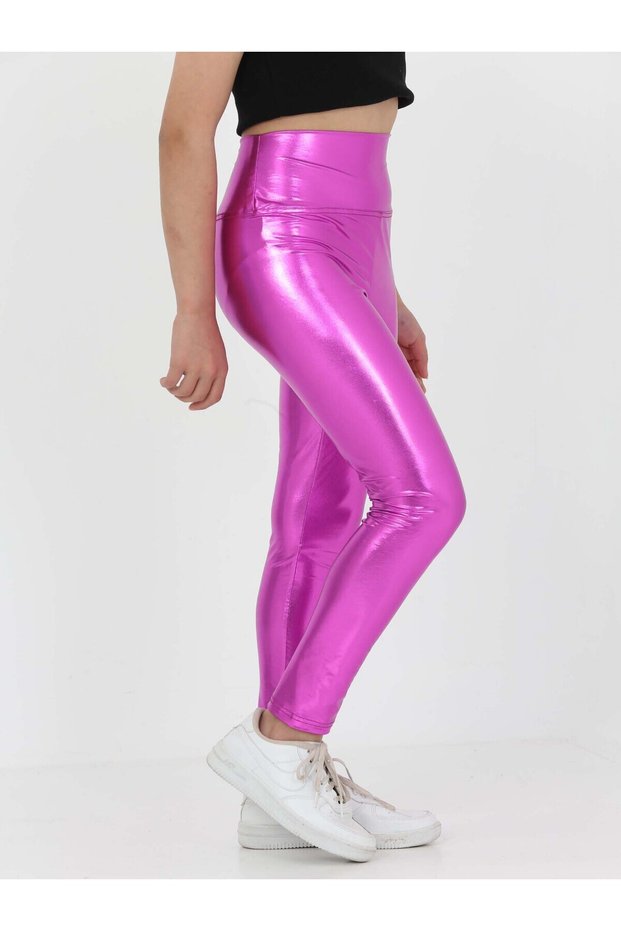 Girls' Metallic High Waist Shiny Sparkly Sports Yoga Running Fitness Workout Leggings