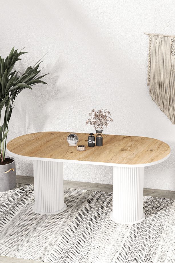 Kiev Bohem Lake Mdf Beyaz Ayaklı 80x180 Mutfak Masası Yemek Masası - 1