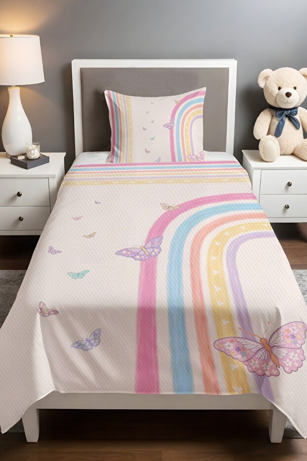 Butterfly Rainbow Patterned Pique Set (160x230cm)