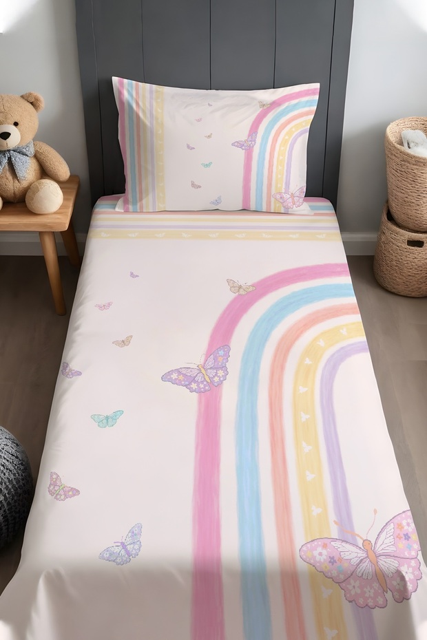 Butterfly Rainbow Patterned Bedspread and Pillowcase
