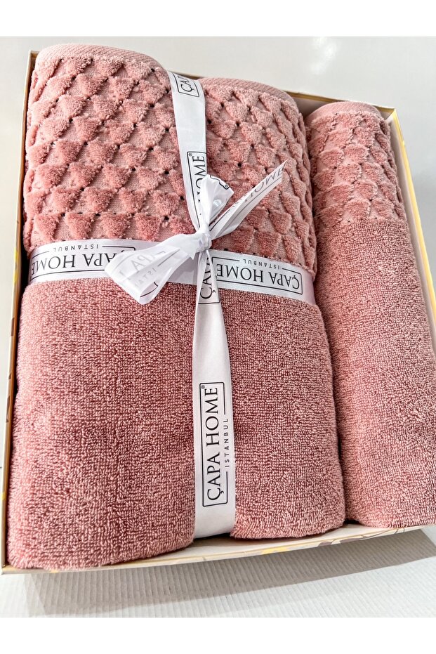 2'li Jakarlı Kutulu Banyo Havlu Hamam Takımı 1 Adet 70x140, 1 Adet 50x90 - 3