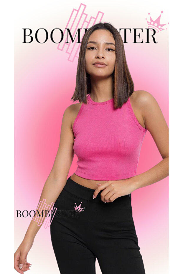 Women's Fuchsia Color Camisole Sleeveless Blouse Long Crop Navel Top Undershirt