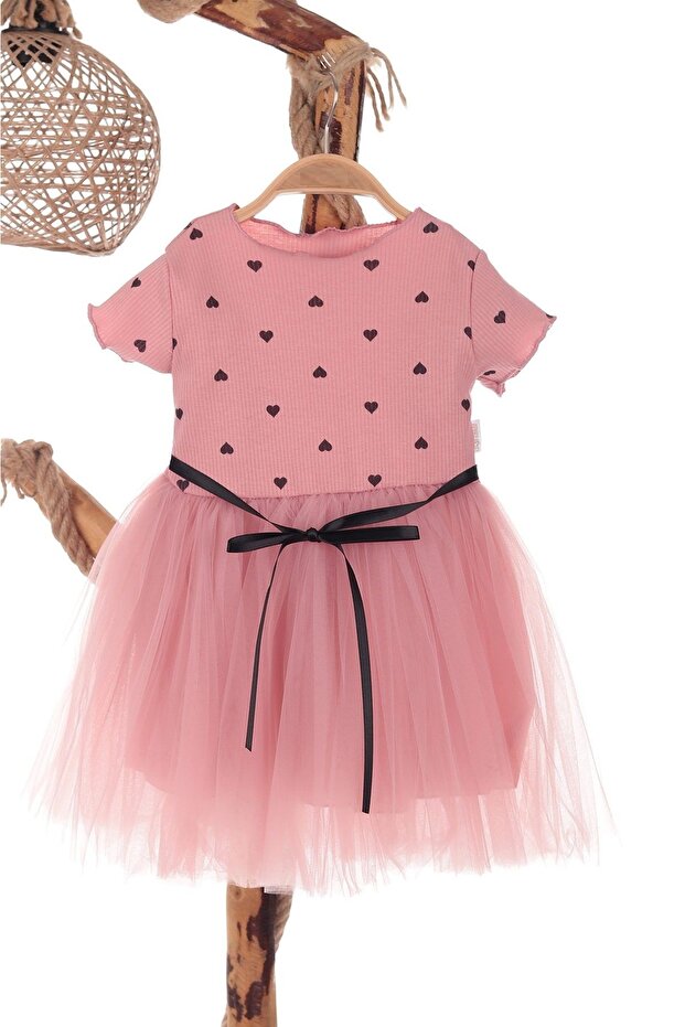 Girl's Heart Tulle Half Sleeve Dress