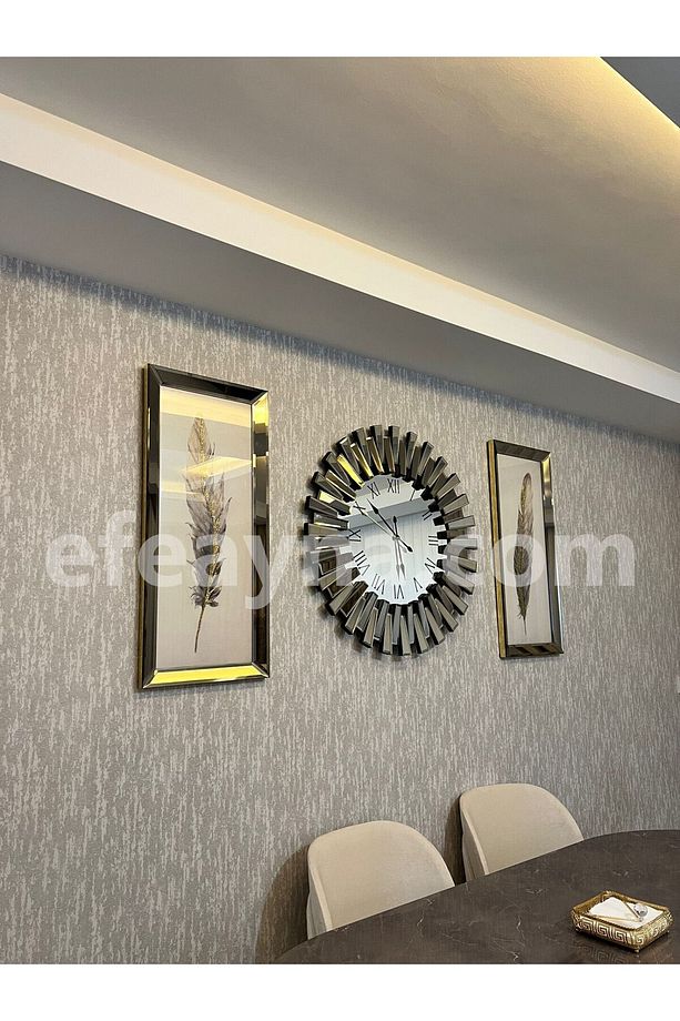 PİYANO- 3'LÜ BRONZ SAAT & TABLO SETİ-BÜYÜK(Duvar saati:83cm,Tabloların herbiri 40x90cm) - 1