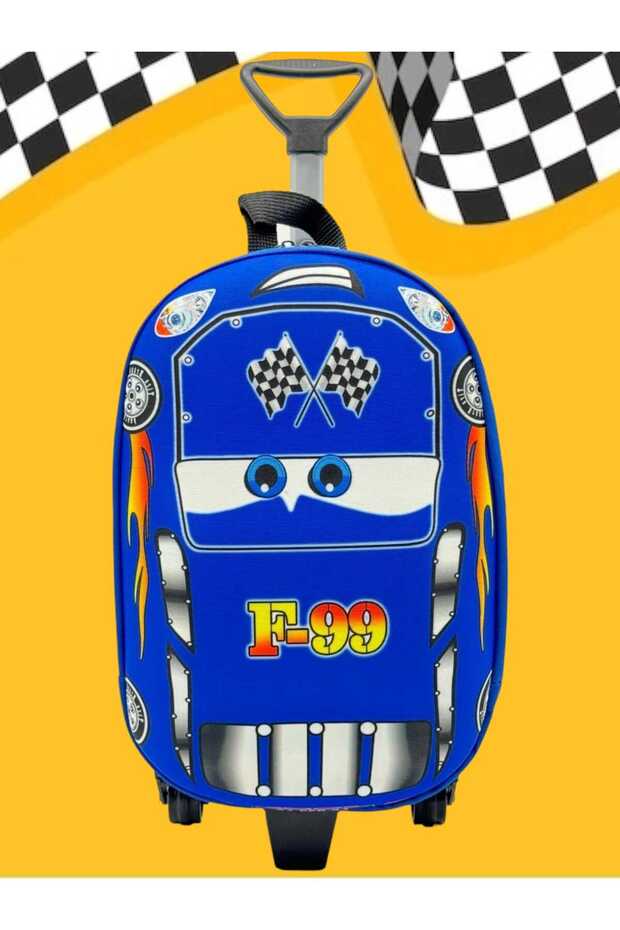 F66 Racing Car Kindergarten Nursery Rickshaw Wheeled 2-6 Years 5d Printed Children School Bag Backpack