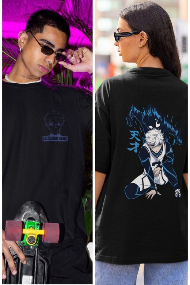 Unisex Back Printed Seishiro Nagi T-shirt, Oversize Blue Lock Anime Printed T-shirt
