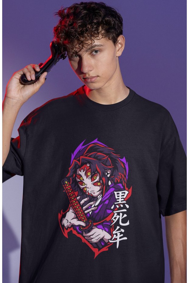 Unisex Kokushibo Printed T-shirt, Oversize Demon Slayer Printed Anime T-shirt