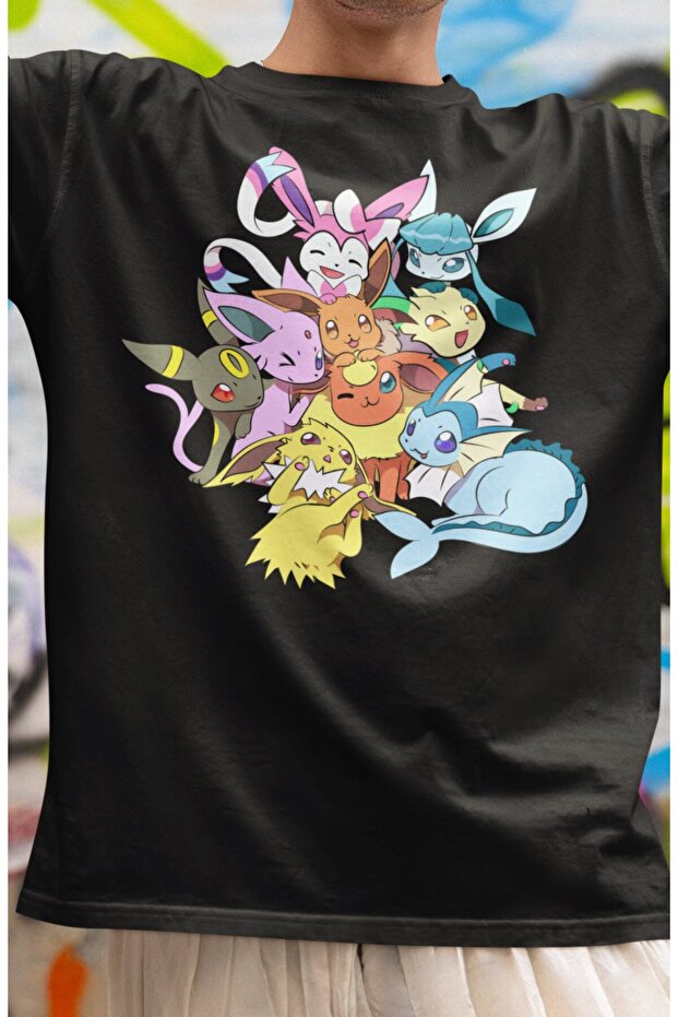 Unisex Oversize Pokemon Eevee Printed T-shirt, Pokemon Printed T-shirt