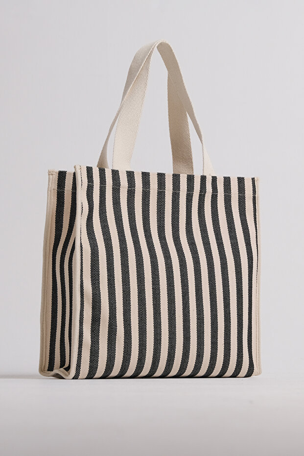 Women's Striped Handbag Cloth Canvas Fabric Black