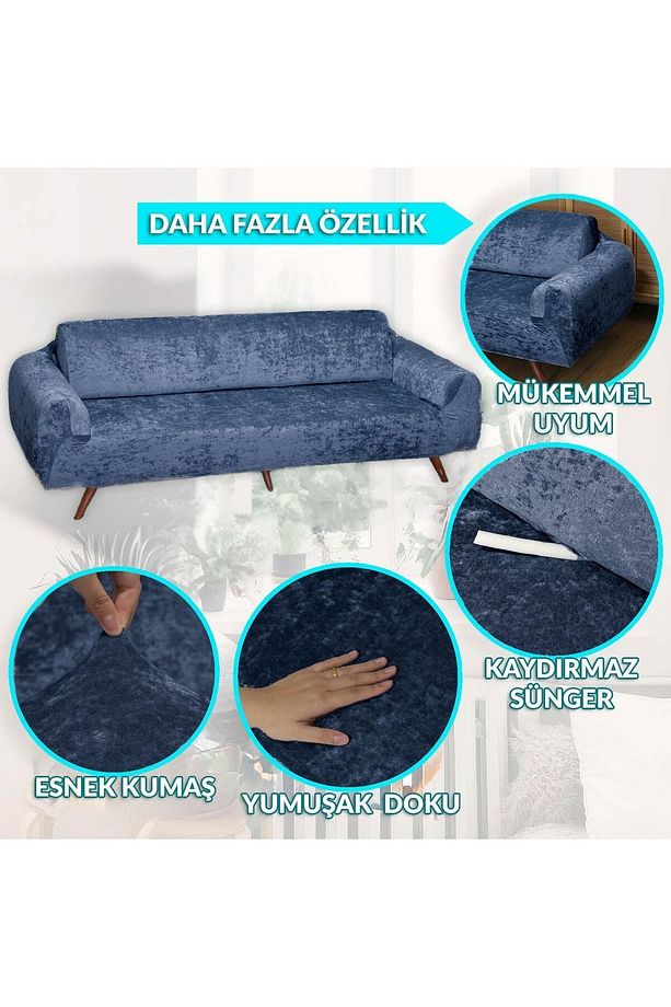 Parlak Kadife Streç Lastikli 3 3 1 1 Koltuk Örtüsü Takımı Kanepe Çekyat Örtüsü Koltuk Kılıfı - 3
