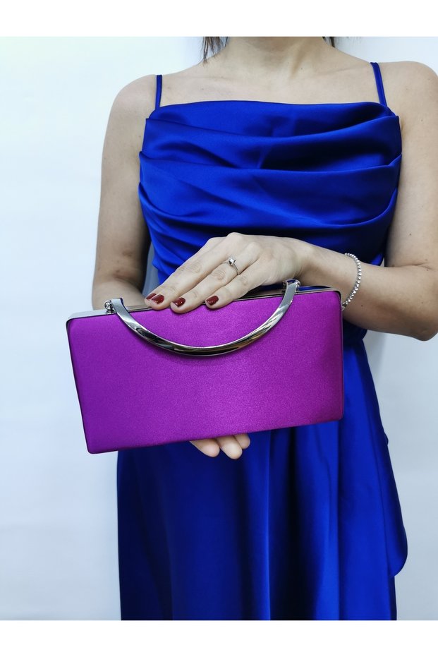 Women's Satin Purple Evening Dress Clutch Portfolio Chain Strap Hand Wedding Engagement Night Shoulder Bag