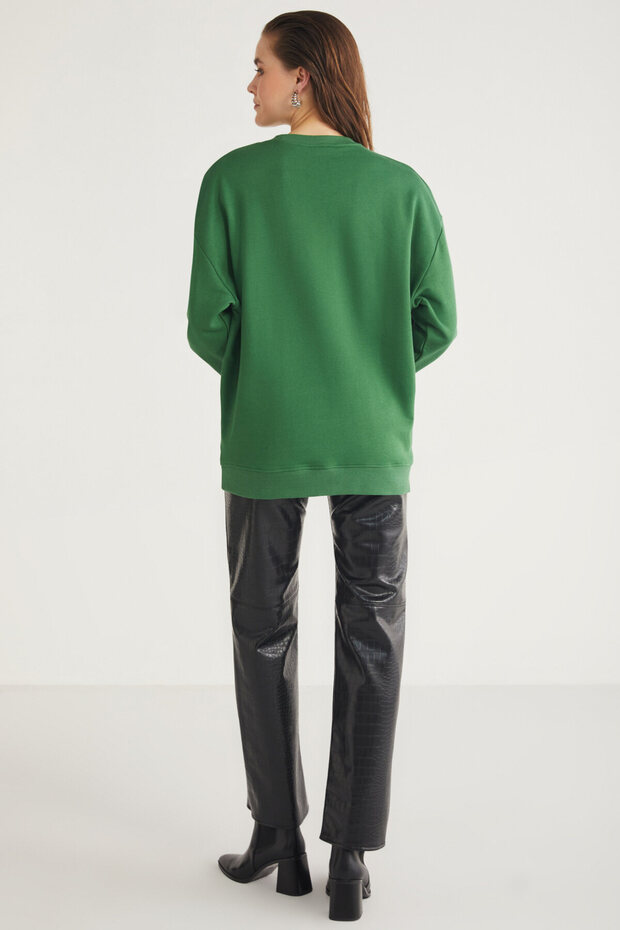 Allys Kadın Bisiklet Yaka Oversize Basic Yeşil Sweatshirt - 5