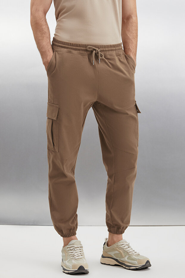 Cargo Men's Woven Cargo Pocket Mink Trousers with Elastic Waist and Legs