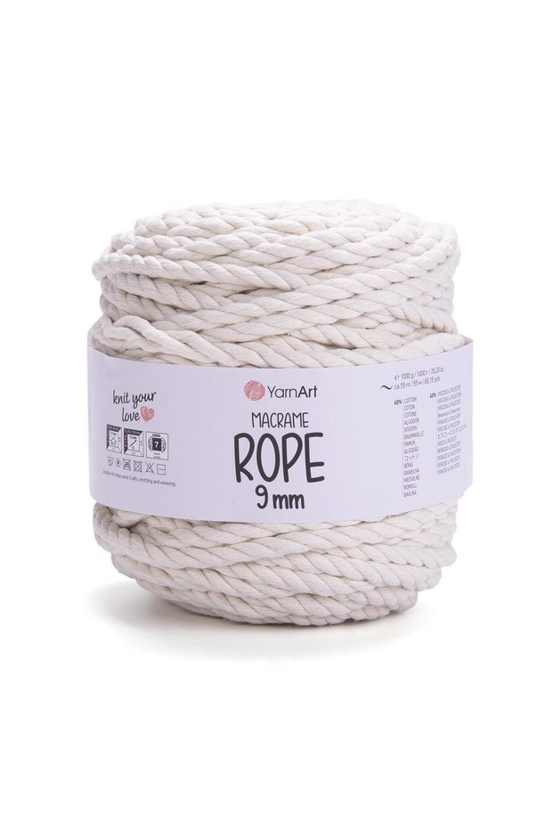 MACRAME ROPE 9MM - MACRAME HAND KNITTED STRING CREAM-752