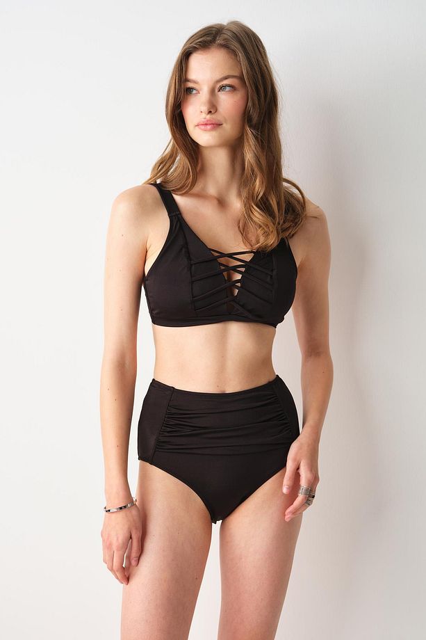 Bardot Yüksek Bel Bikini Tek Alt Siyah 239205 - 4