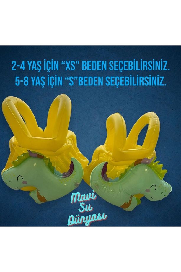 Çocuk Şişme Can Yeleği Can Simidi Sarı Renk Deniz Havuz - Mavi Su Dünyası - 3