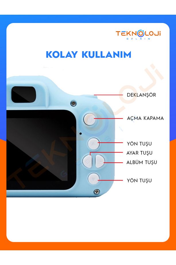 Çocuk Kamerası Dijital Fotoğraf Makinesi Mini 1080p HD Kamera Hafıza Kart Hediyeli - 6