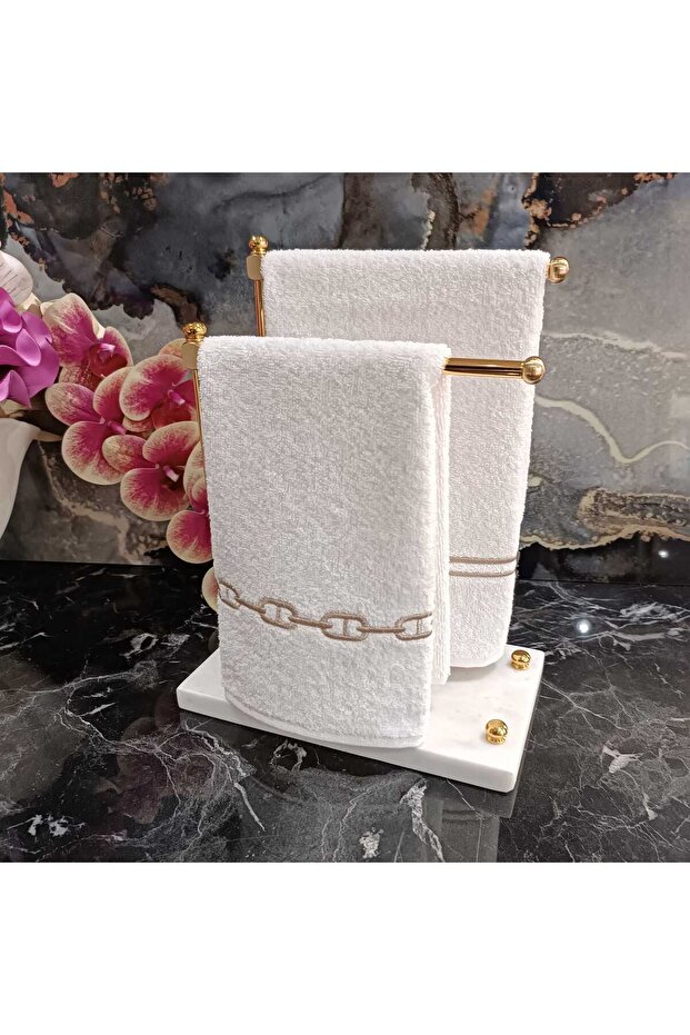 Kitchen towel with chain and wrap embroidery decorative cotton 2 pieces of towels