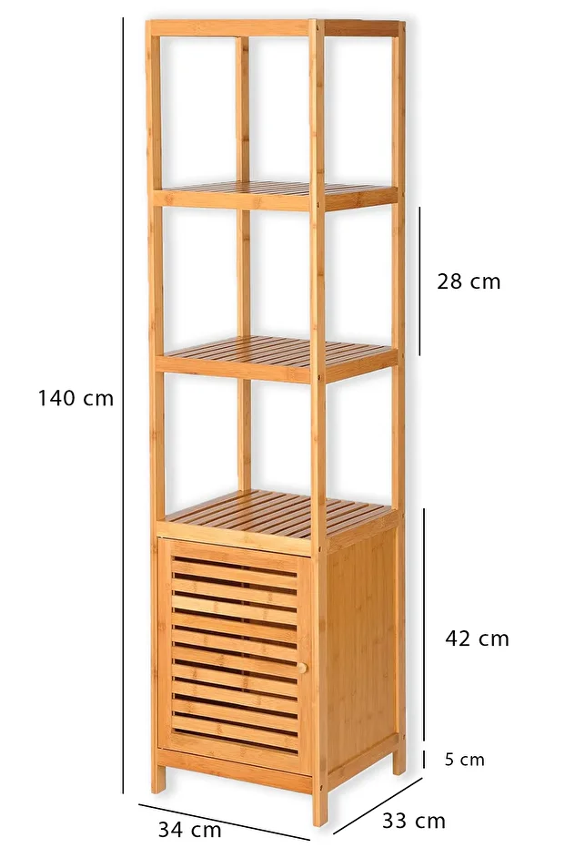 Bambu Tek Kapaklı 4 Raflı Çok Amaçlı Düzenleyici Organizer Dolap - DB-0003 - 8