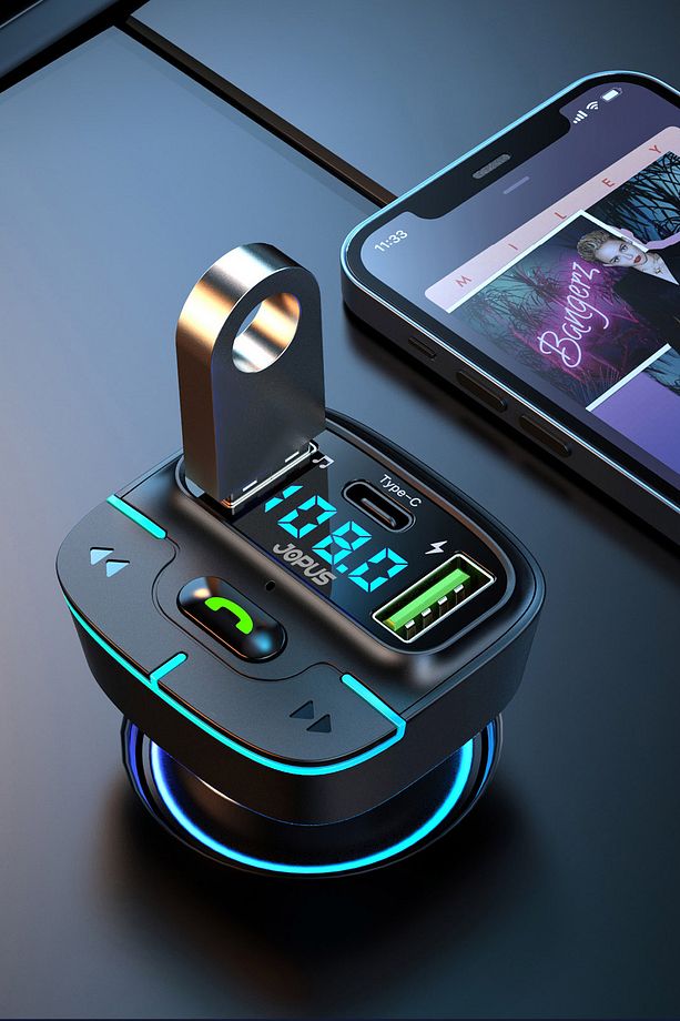 F9 Araç Fm Transmitter 5.3 Bluetooth Araç Kiti Usb Type-C Hızlı Şarj Kart Çakmaklık Girişli - 6
