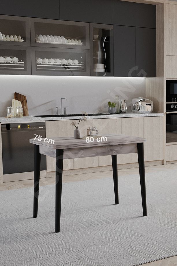 Tek, Açılır, Döner, Mutfak Masası Takımı, Yemek Masası, Kapalı Ölçü: 75x80 cm - Açık Ölçü: 80x150 cm - 3