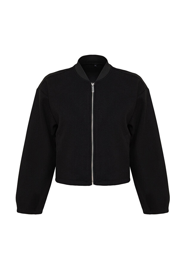 Siyah Oversize Kaşe Bomber Ceket Mont TWOAW25MO00053 - 6