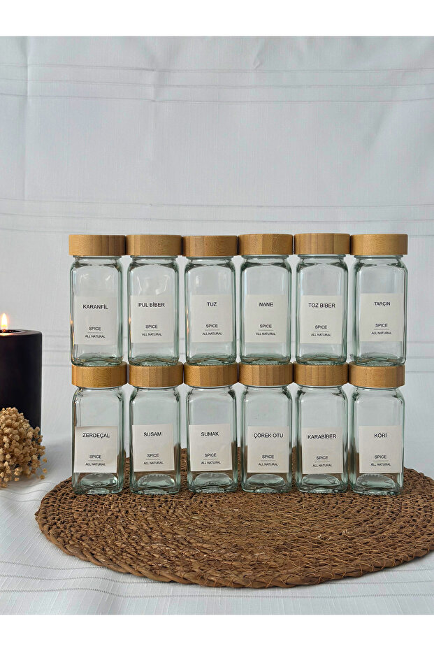 12-Piece Spice Jar Set with Bamboo Lid and Spreader Head, 12X120Ml (14 Pieces)