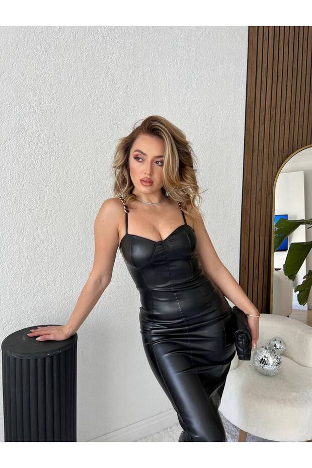 deri midi boy elbise - 1