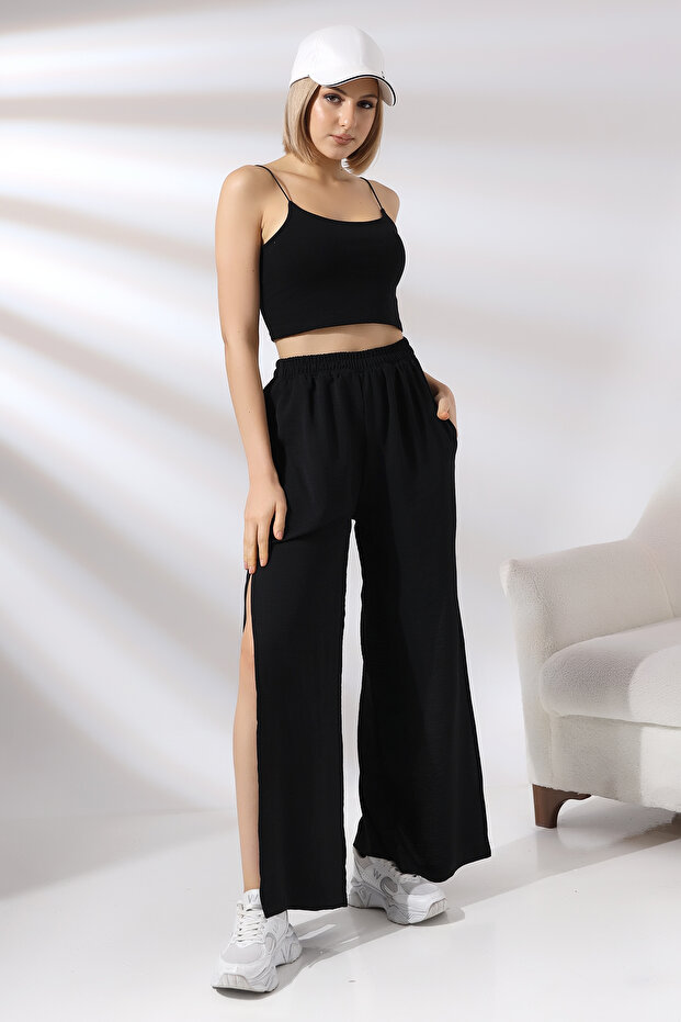 Side Slit Loose Trousers 21143 BLACK