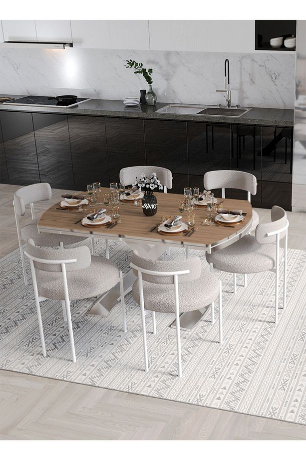 Wella Lak Panel 80x130 Açılır Yemek Masası Mutfak Masası 6 Kişilik Masa Sandalye Takımı - 2