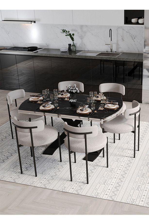 Wella Lak Panel 80x130 Açılır Yemek Masası Mutfak Masası 6 Kişilik Masa Sandalye Takımı - 2
