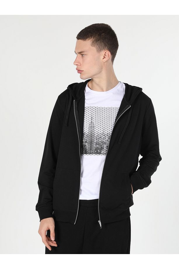 Regular Fit Kapişonlu Siyah Erkek Sweatshirt Cl1002717 - 3