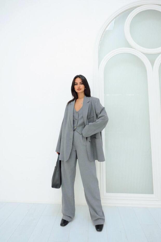 Oversize Blazer Ceket Gri
