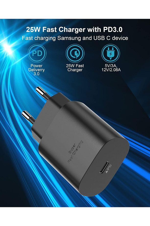 Samsung Galaxy S21/S22/S23/24/S24 Plus/S24 Ultra Uyumlu Hızlı Şarj 25W USB-C Type-C PD Şarj Cihazı - 5